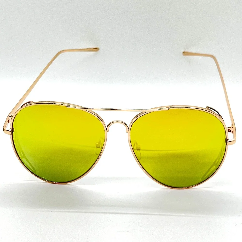 Aviator Sunglasses Gold Frame Mirrored Lens Unique‎ Side Detail Fashion Lentes